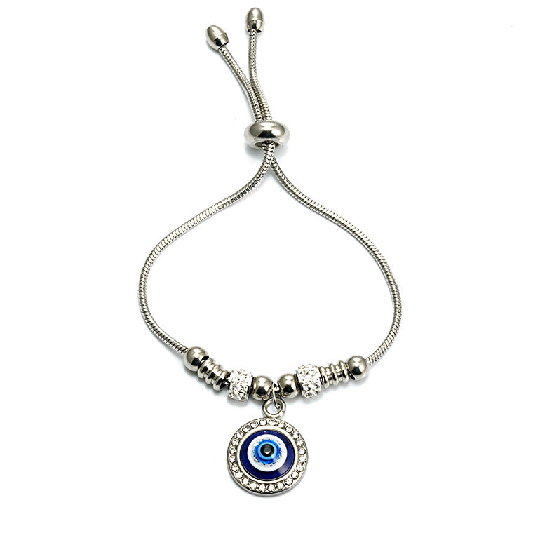 Evil Eye Stainless Steel Adjustable Pull-out Blue Eye Bracelet