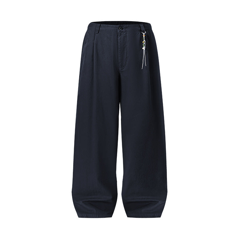 Washed Cotton Casual Straight-Leg Trousers