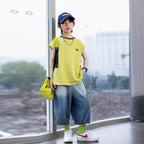 Boys Letter Embroidered Soft Denim 7 Inch Shorts