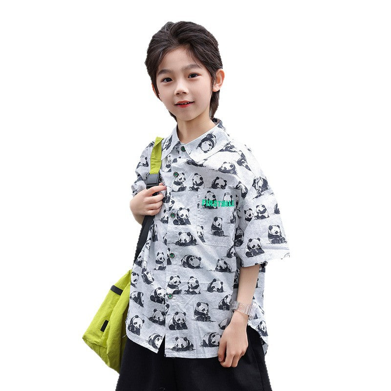 Boys' Pure Cotton Short-Sleeve Panda Shirt