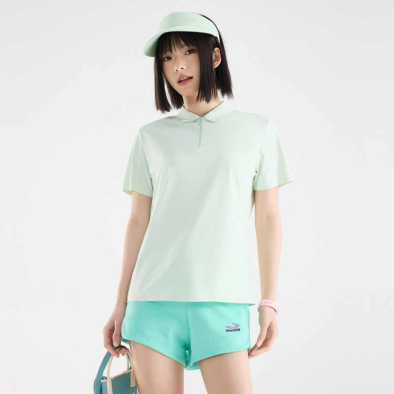 WENHOUU  Women Ice‑Silk Quick Dry Polo Shirt, Summer Loose Short‑Sleeve Breathable Lightweight Outdoor Sports Casual T‑Shirt