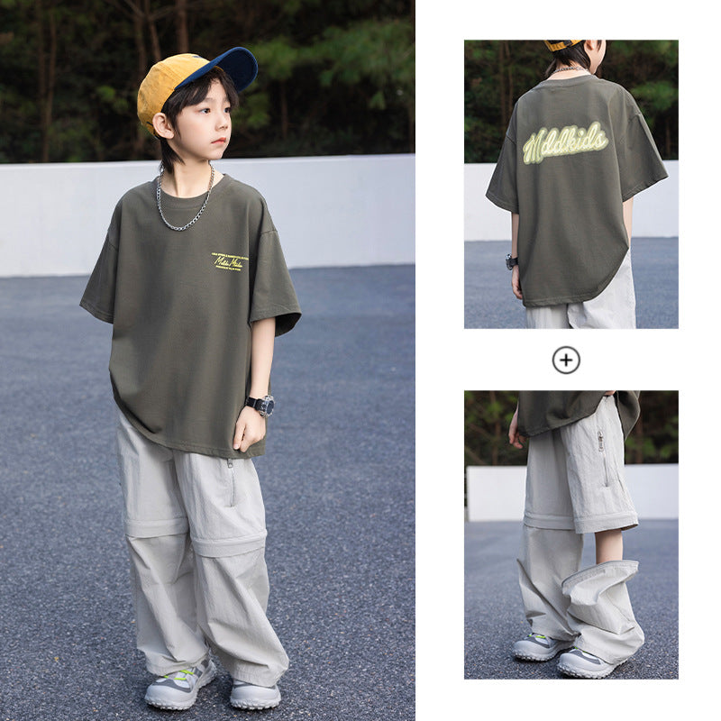 Boys' Detachable Quick-Drying Cargo Pants & Short-Sleeve Set