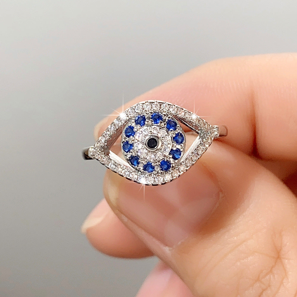 Copper Ring with Full Pavé Zircon and Evil Eye Design