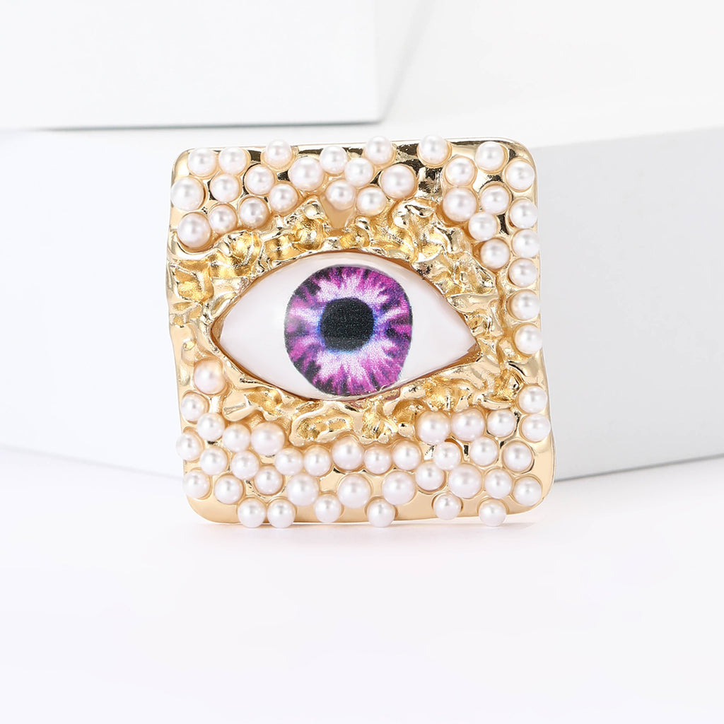 Square Pearl Evil Eye Brooch for Men and Women