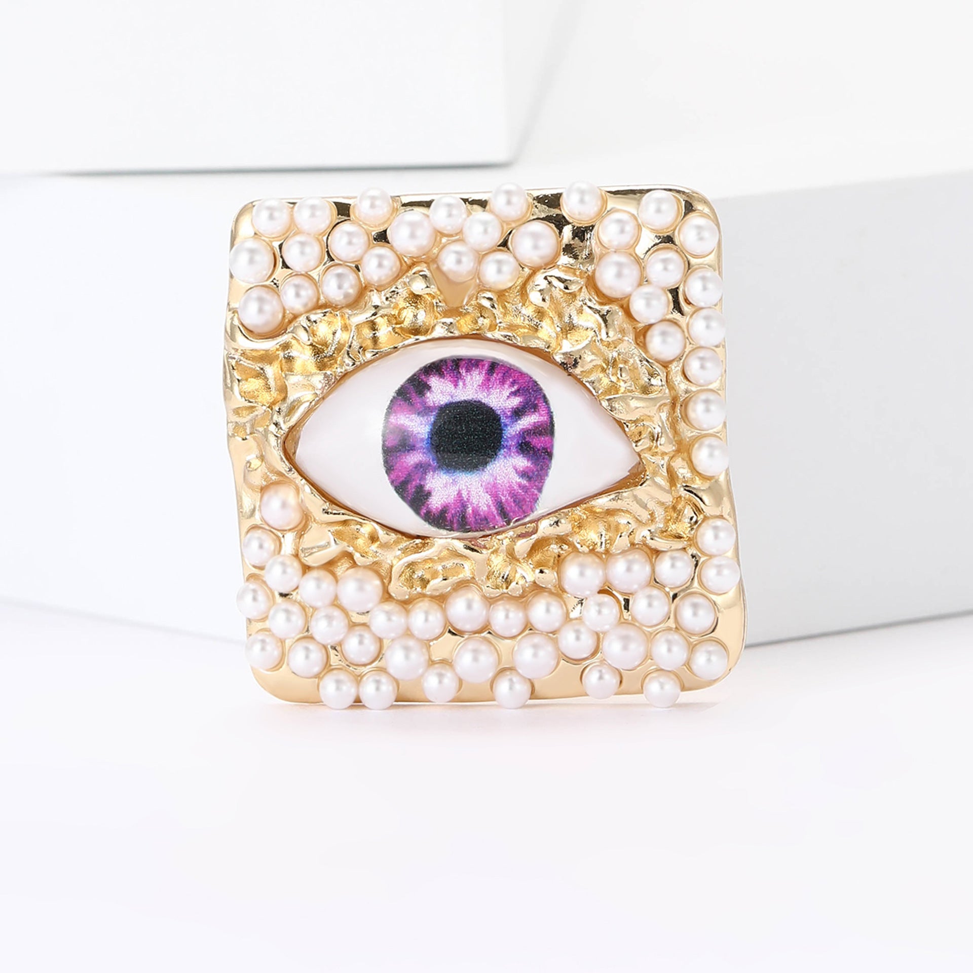 Square Pearl Evil Eye Brooch for Men and Women