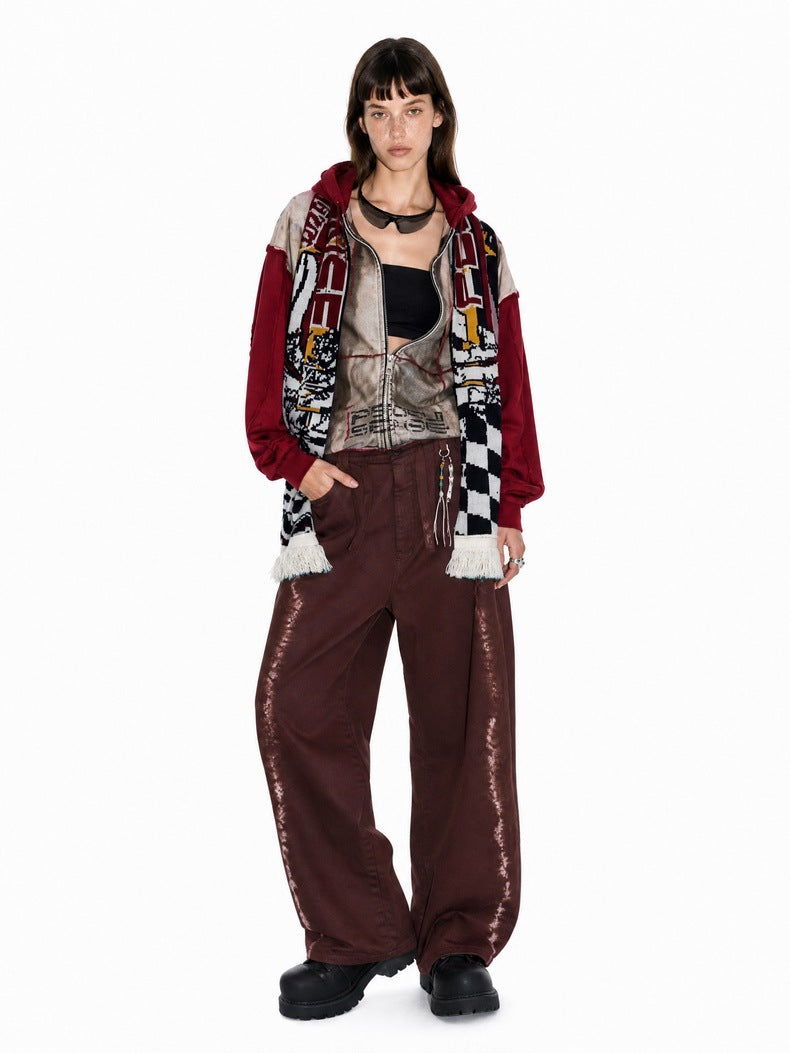 Street-style vintage-look tie-dye straight-leg cargo pants