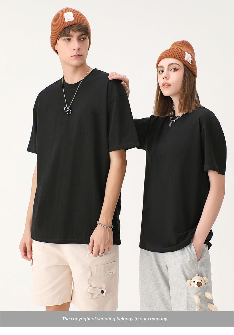 2025 New Heavy Cotton T-Shirt | 230g Combed Cotton Front Shoulder Crew Neck Short Sleeve, Same Solid Color Casual T-Shirt for Men and Women