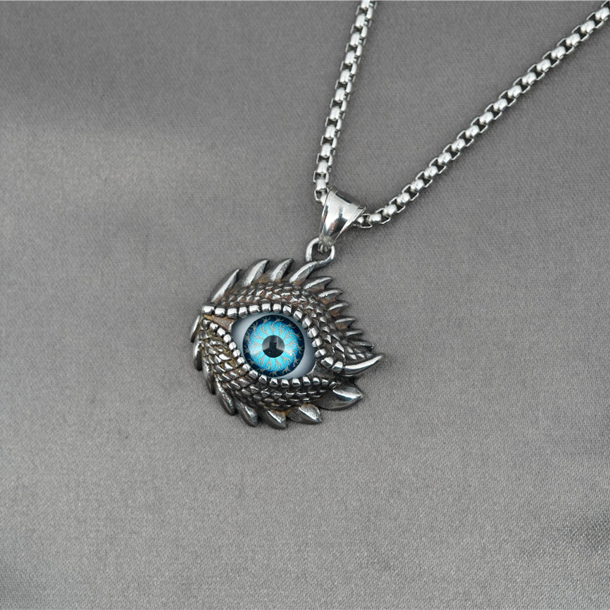 Titanium Steel & Diamond-Inlaid Evil Eye Pendant Hip-Hop Necklace