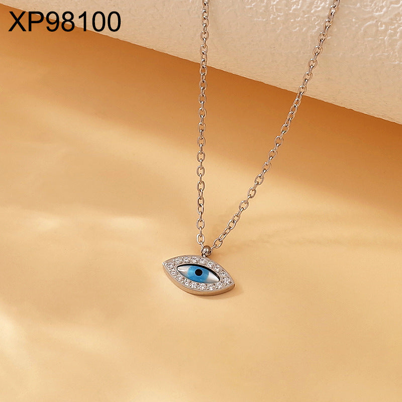 Titanium steel gold-plated evil eye pendant necklace