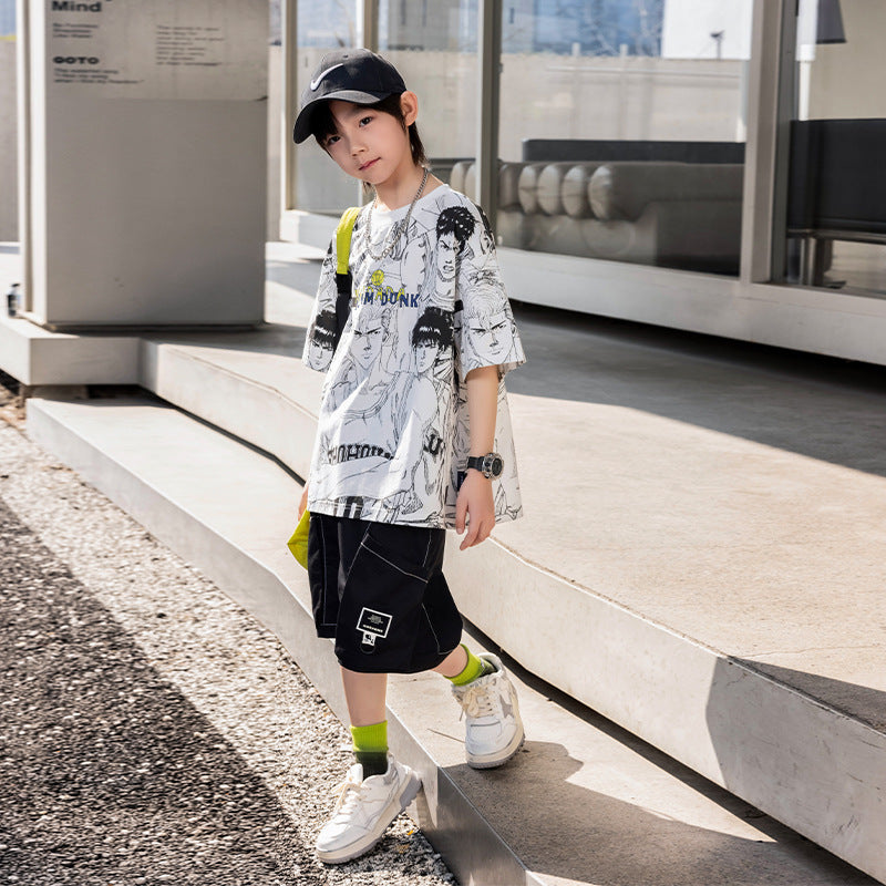 Boys Cartoon All Over Print Short Sleeve T-Shirt