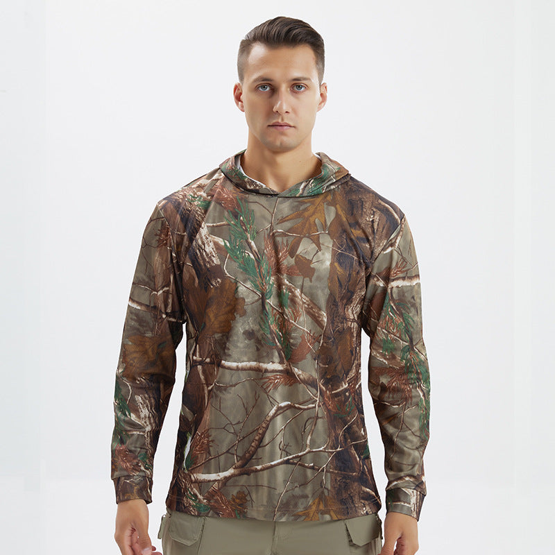Men Lightweight Camo Long Sleeve Quick Dry Outdoor Sun Protection Tee