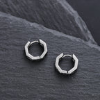 Unisex Titanium Steel Hoop Earrings with Cut-out Cross and Hexagonal Design