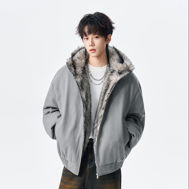 Men's Winter Oversized Hooded Fleece-Lined Warm Casual Denim Jacket