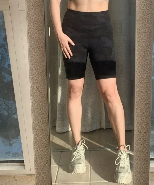 High waist five-point pants sports fitness short medium pants high elasticity