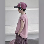 Dopamine Pink Class A Cotton Boys Summer Sleeveless Vest