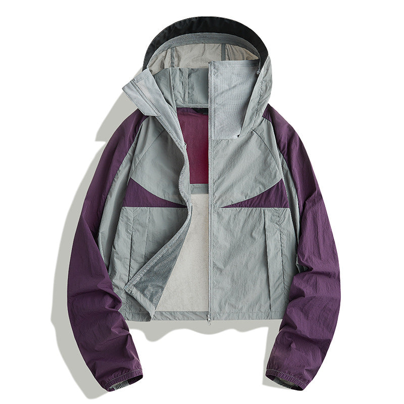 Women's Cropped Sun Protection Hooded Jacket, Summer Breathable Cool‑Feel Outdoor UV‑Proof Coat