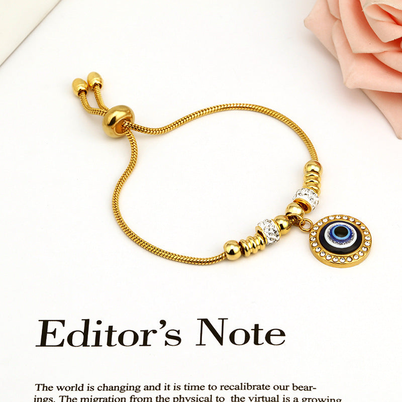 Evil Eye Stainless Steel Adjustable Pull-out Blue Eye Bracelet