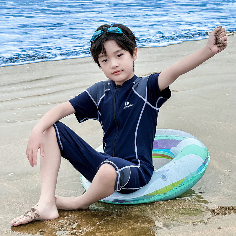 Boys' sunscreen one-piece swimsuit UPF50 + 7A antibacterial