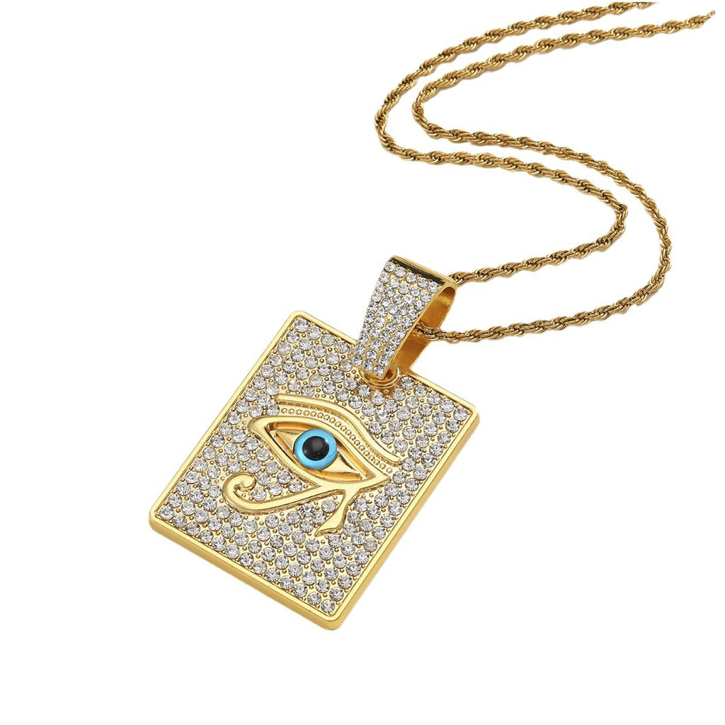 Street hip-hop square brand evil eye pendant necklace
