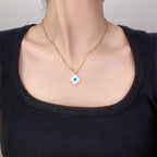 Four-Leaf Clover & Evil Eye Titanium Steel Necklace