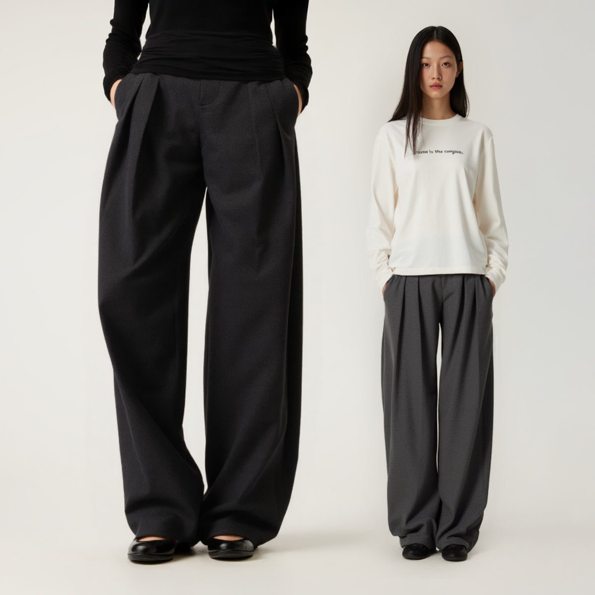 Women's Pleated curved knife high-waisted dress pants
