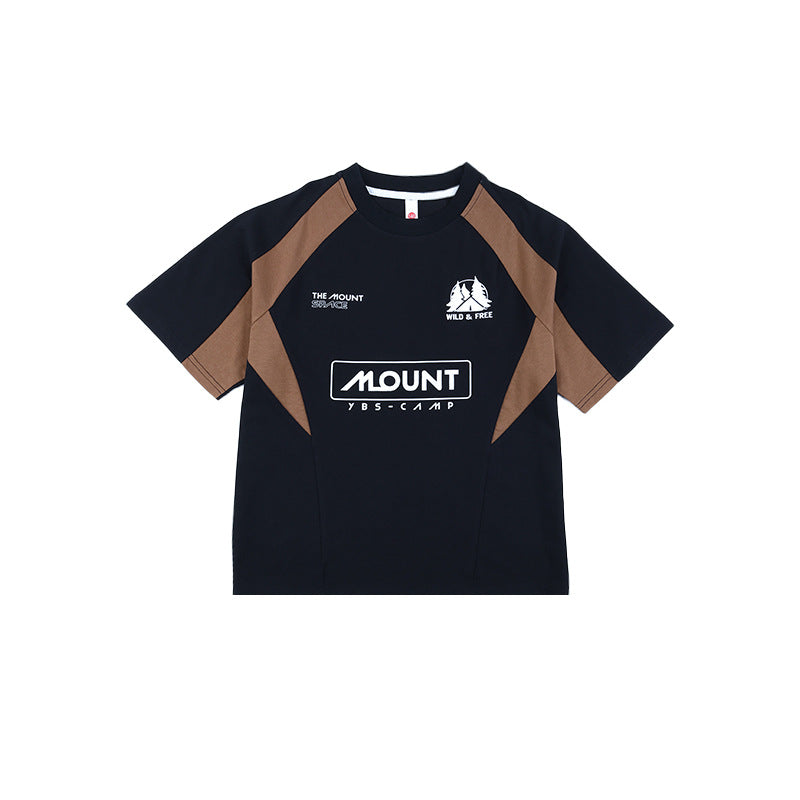 Boys Mountain Style Raglan Spliced Letter Print Short Sleeve T-shirt