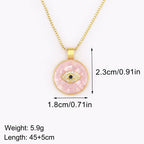 Natural Shell Inlay & Enamel Pink "Evil Eye" Necklace with Round Pendant