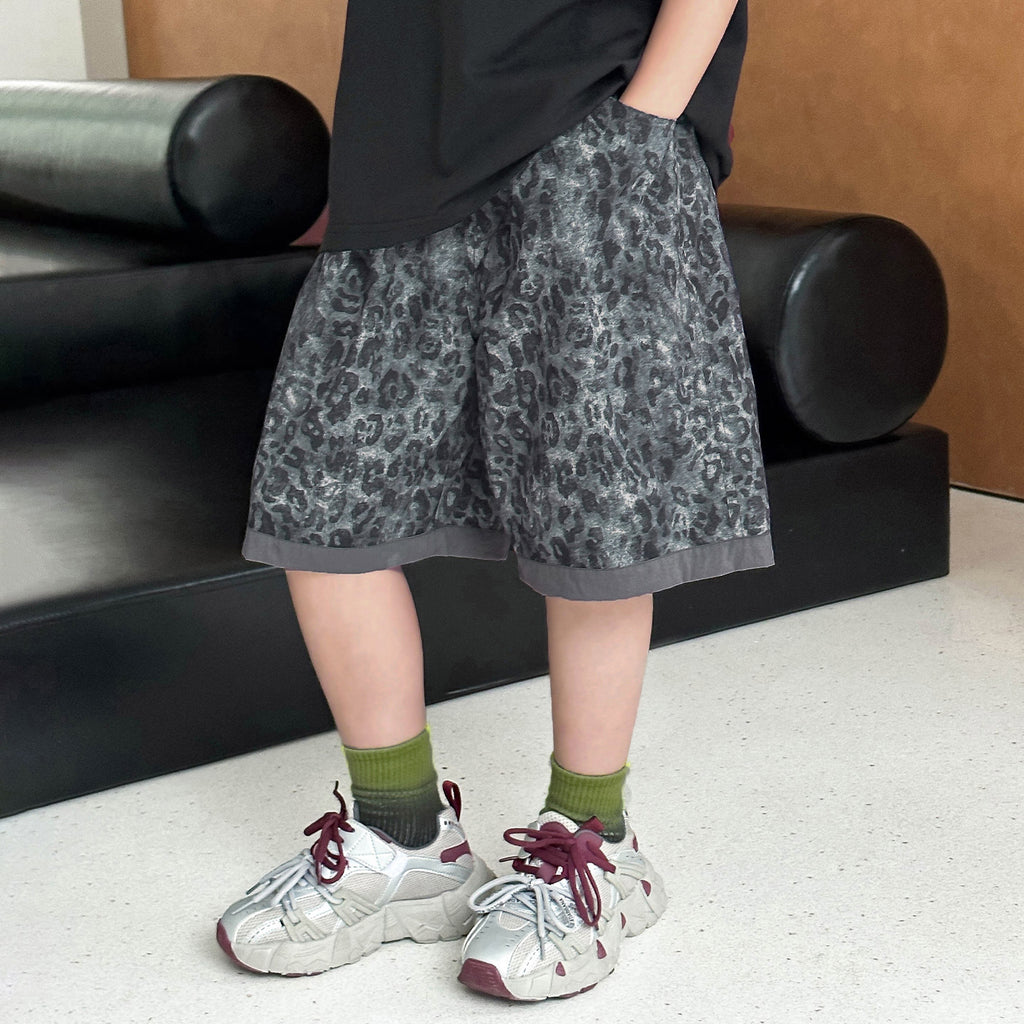 Boys Leopard Print Shorts, Summer Thin 5 Inch Pants for Big Kids