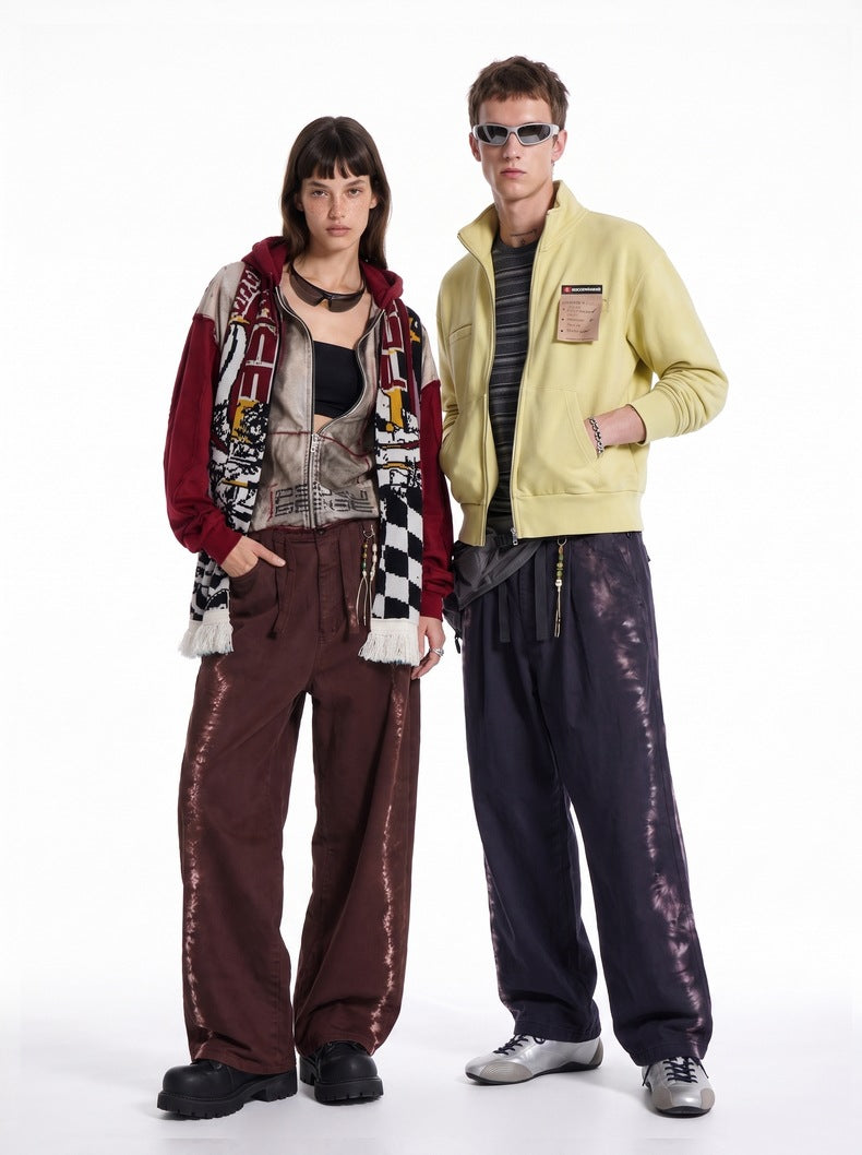 Street-style vintage-look tie-dye straight-leg cargo pants