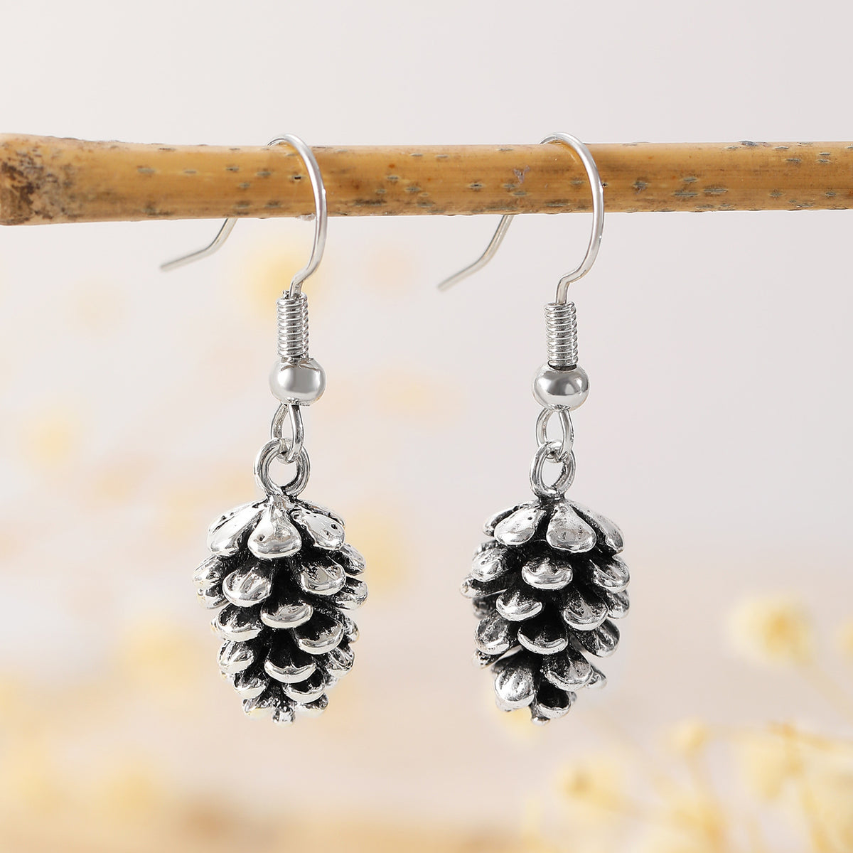 Nature Cast Metalworks Earring Pine Cone Gold Tone Dangle