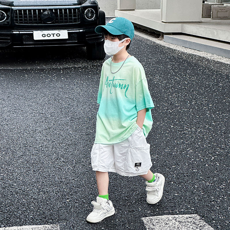 Boys Gradient Tie Dye Short Sleeve 2Pcs Set