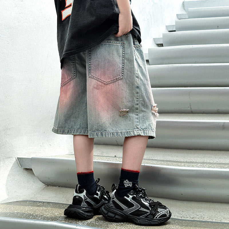 Lightweight Distressed Denim Shorts for Kids Summer