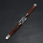 Leather cord stainless steel devil eye bracelet