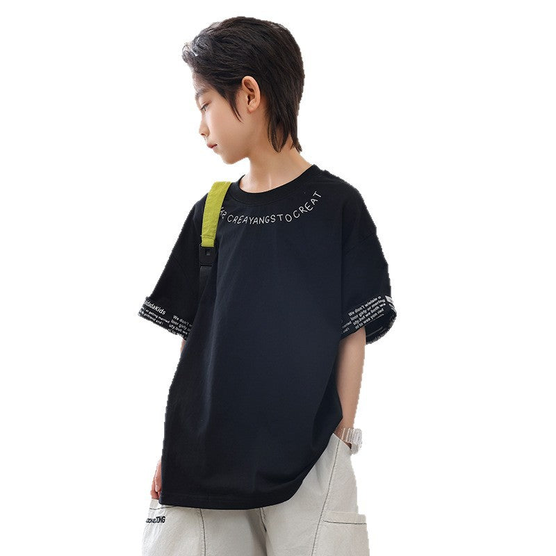 Kids Summer Streetwear Cotton Tee with Letter Print