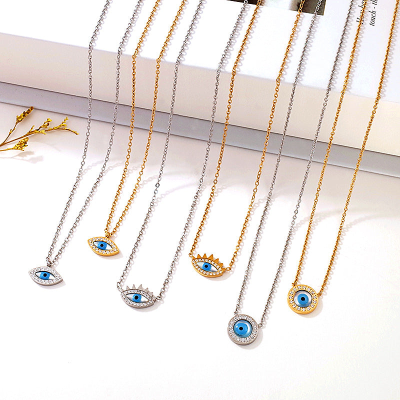 Titanium steel gold-plated evil eye pendant necklace