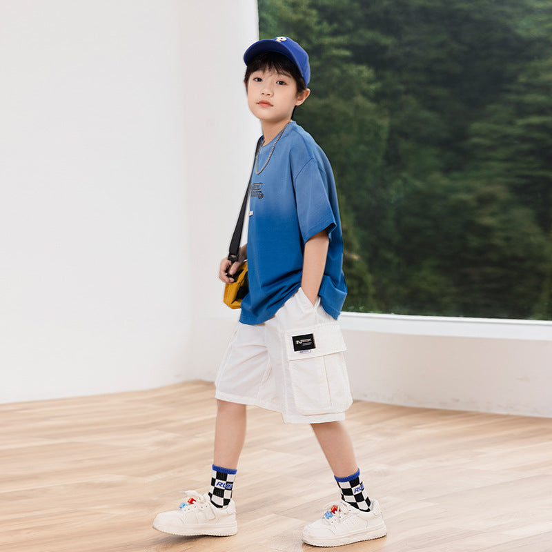 Pure Cotton Gradient Tie-Dye Boys Short Sleeve T-Shirt