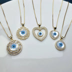 Evil Eye Necklace with Shell and Zircon Pendant