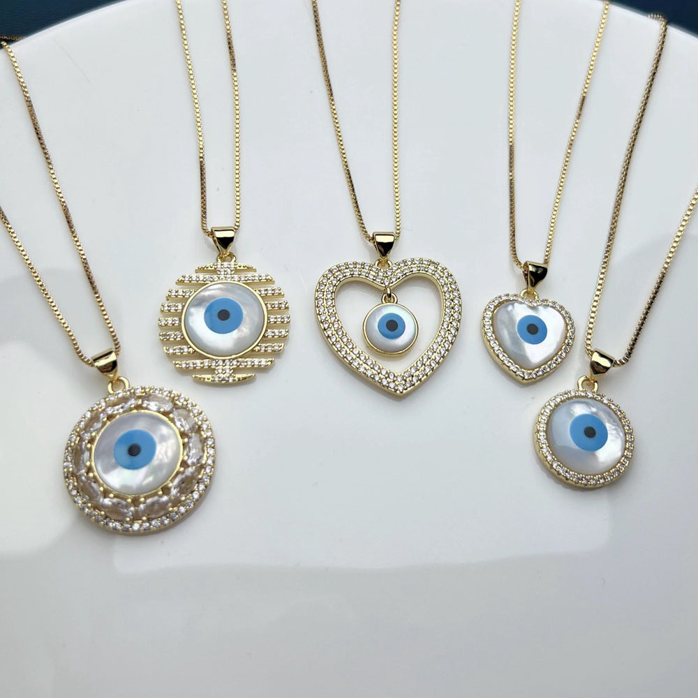 Evil Eye Necklace with Shell and Zircon Pendant