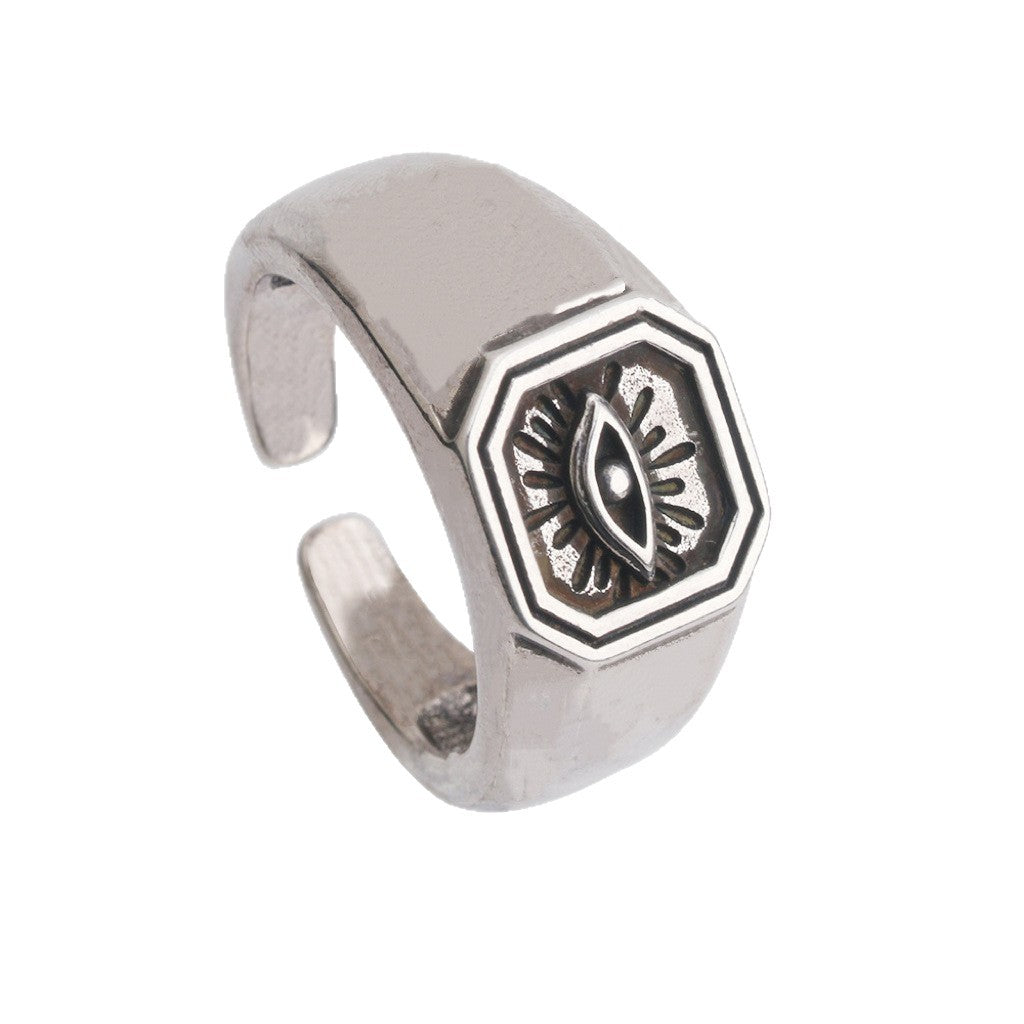 Demon Eye Index Finger Ring - Imitation Thai Silver Brushed
