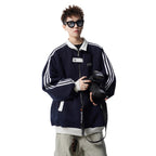 Unisex Three-Stripe Fleece-Lined Thick Casual Sweatshirt Jacket | Winter New