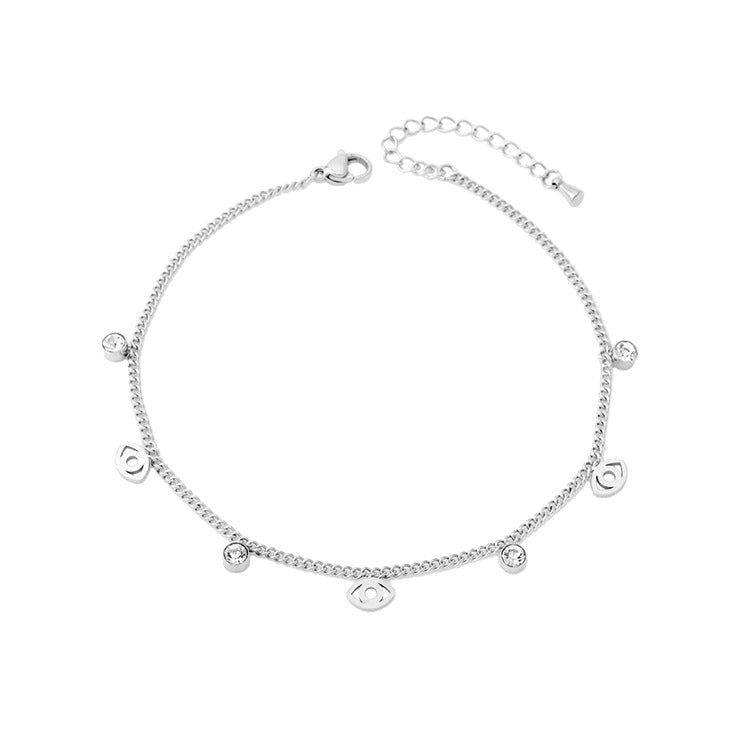 Trendy zircon evil eye anklet, colorfast