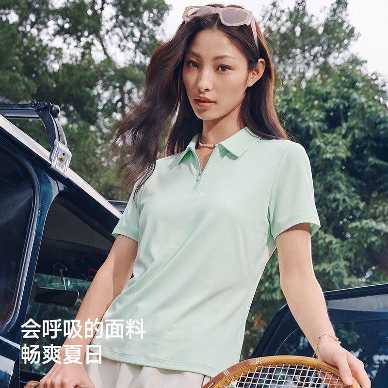 WENHOUU  Women Ice‑Silk Quick Dry Polo Shirt, Summer Loose Short‑Sleeve Breathable Lightweight Outdoor Sports Casual T‑Shirt