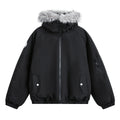 Detachable Fur Collar Hooded Cotton Jacket - Men's Winter Thickened Warm Workwear Water-Repellent Short & Wide