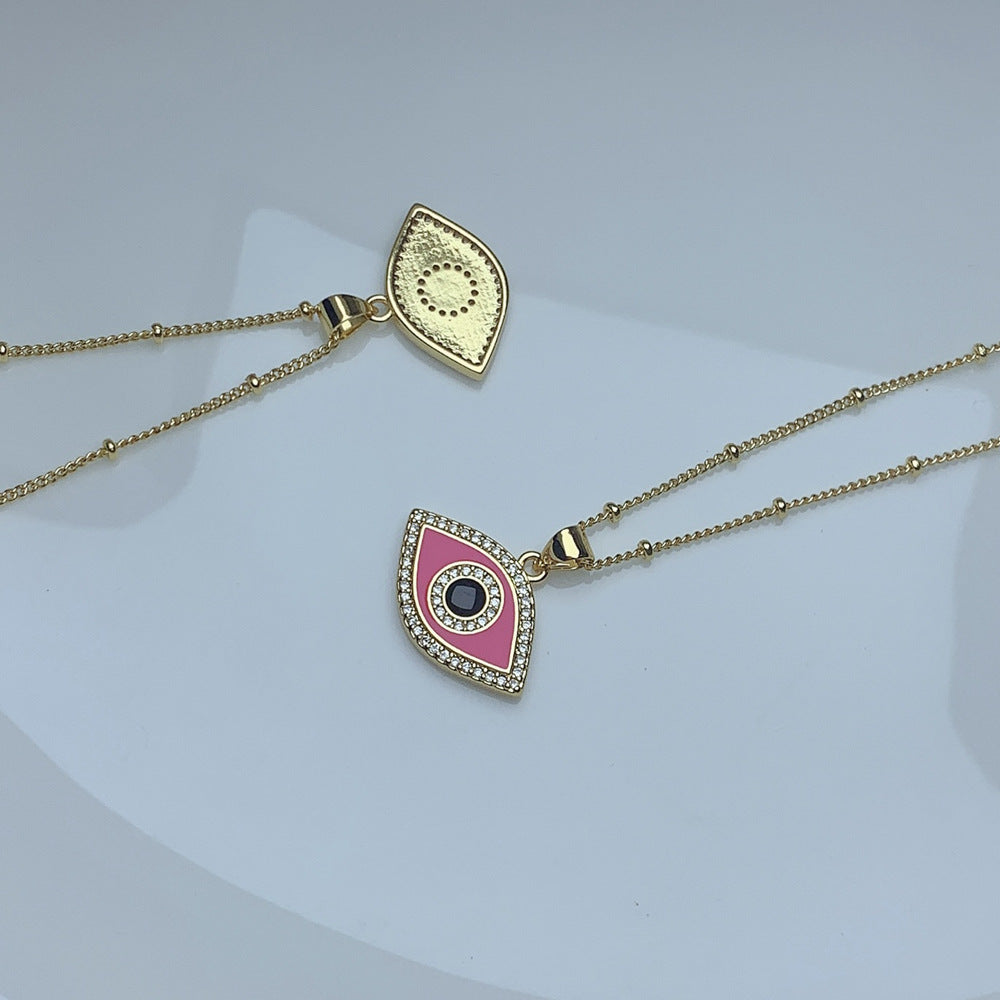 Oil-splashed zircon evil eye pendant necklace