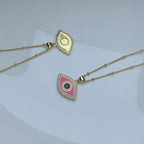 Oil-splashed zircon evil eye pendant necklace