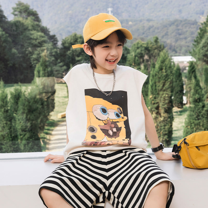 Boys Pure Cotton Sleeveless Vest Cartoon Print Kids Casual Tank Top