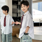 Kids Shirt with Tie & Large Pocket Jeans 2-Piece Set