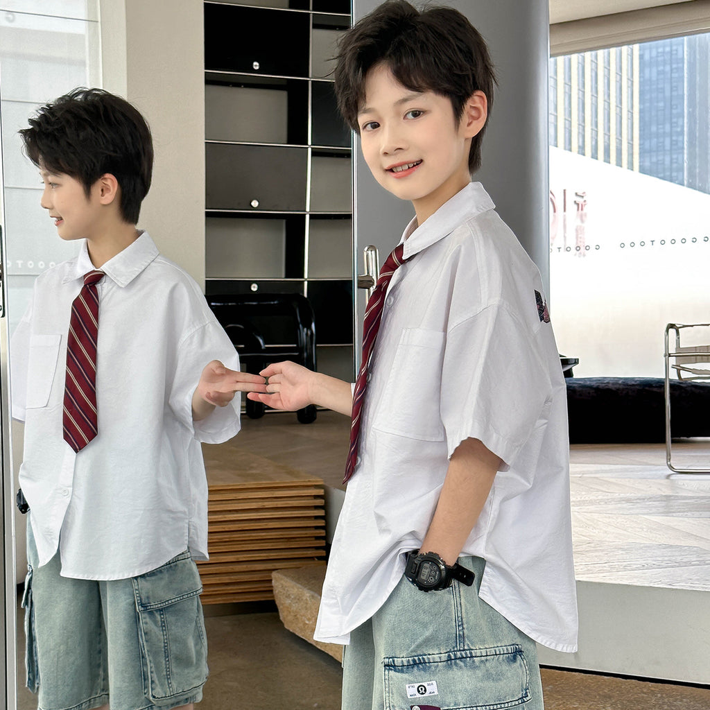 Kids Large Pocket Jeans Matching Outfit with Tie Shirt