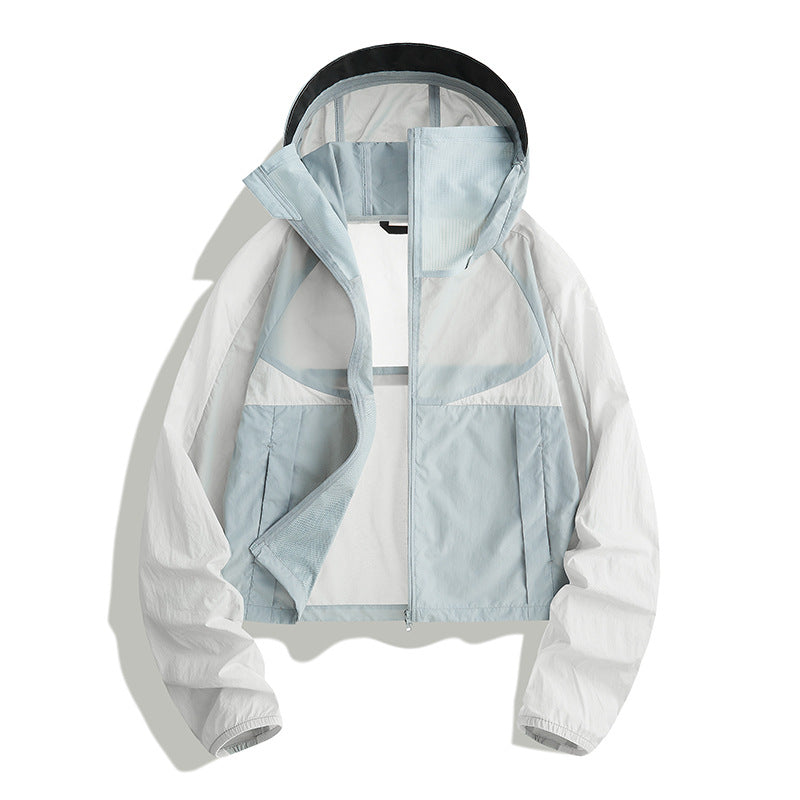 Women's Cropped Sun Protection Hooded Jacket, Summer Breathable Cool‑Feel Outdoor UV‑Proof Coat