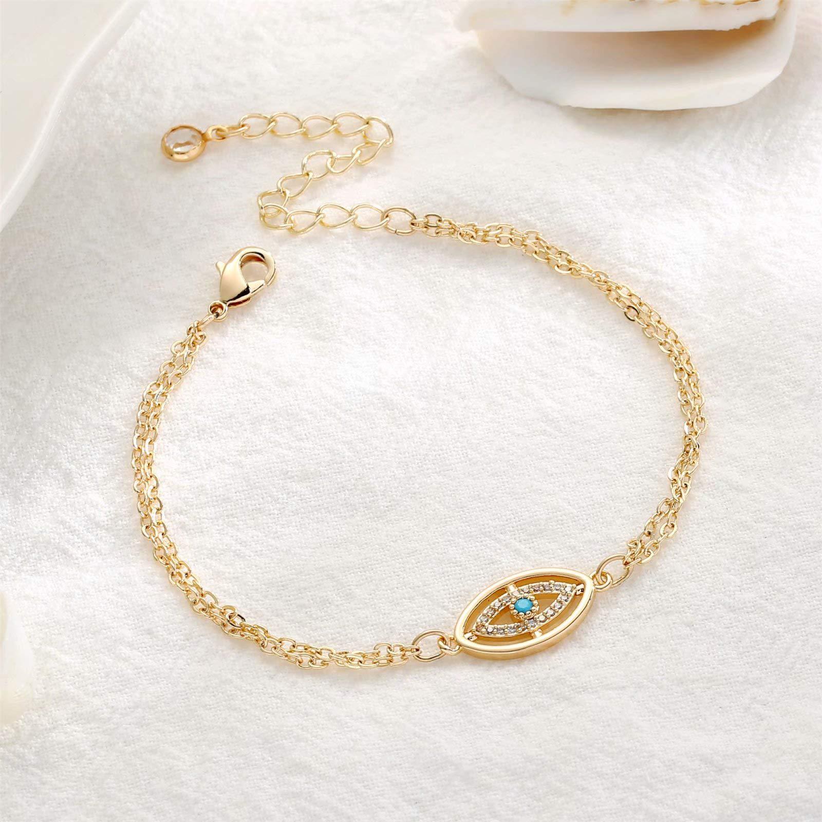 18K Gold Plated Stainless Steel Devil's Eye Bracelet Women Zircon Turquoise Fashion Jewelry